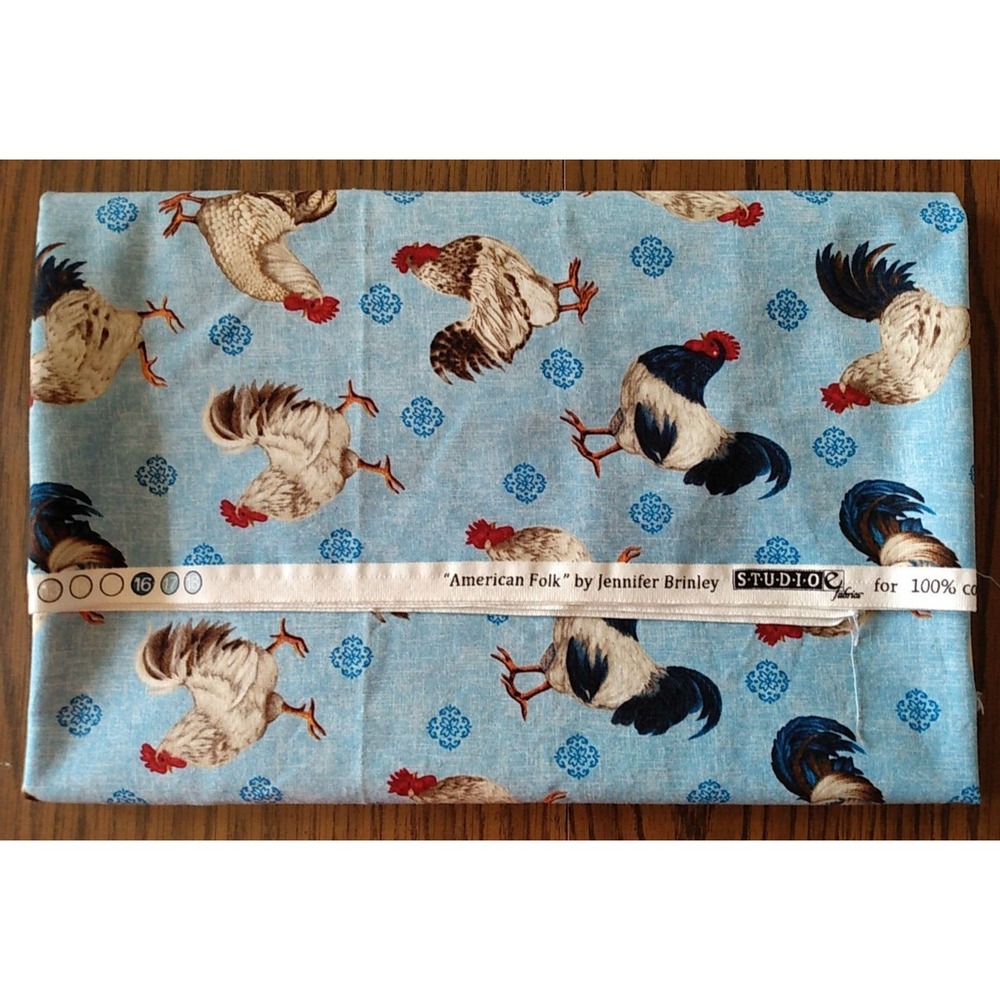VTG Chicken Rooster Fabric Jennifer Brinley "American Folk" 1 3/8 Yards Cotton
